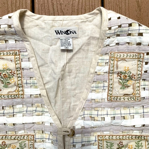 WINONA VINTAGE LATICE WORK EMBROIDERED LINEN COTTON BLEND VEST SIZE MEDIUM NWOT - Picture 3 of 6